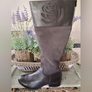 Taryn Rose Brown Knee-High Leather and Suede Boots